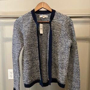 LOFT Women’s Navy and White Cardigan Sweater